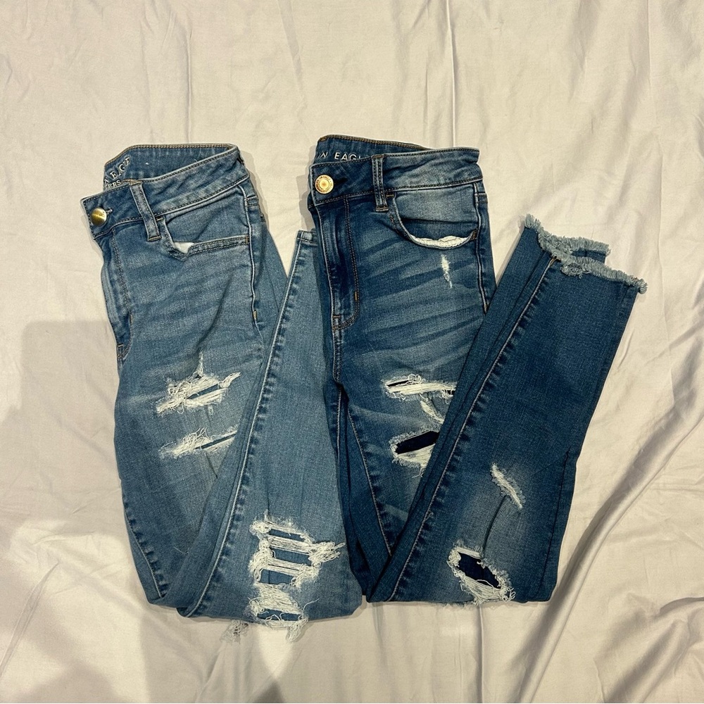 set of 2 american eagle super stretch ripped jeggings (size 6 short)